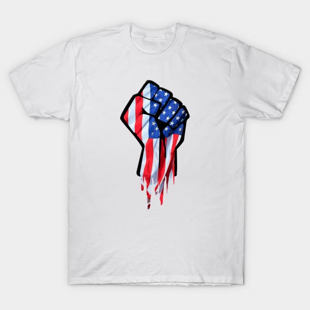 Fist with the American Flag for patriotic Americans T-Shirt by Soul Searchlight